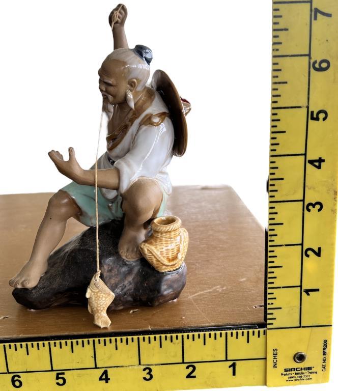 Chinese Mudman Figurine and Man Repairing Boot