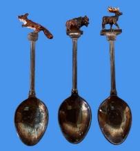 (3) Silver Plate Animal Collector Spoons: Fox,