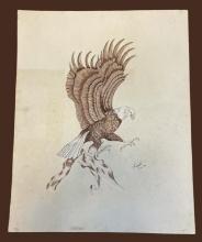 Original Signed Eagle Drawing, Mixed Media—22” X