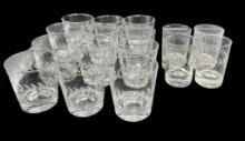 (12) Etched Glass Whiskey Glasses and (4) Juice