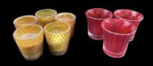 (5) Amber Hobnail Candle Holders & (3) FTD C