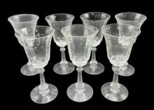 (7) Unknown Manufacturer Etched Glass Cordials