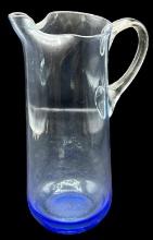 Vintage Blue Glass Pitcher With Pinched Spout