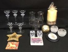 Assorted Glass and Cut Glass Candle Holders,