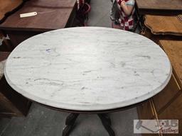 Wooden Table with Marble Top and Wheels