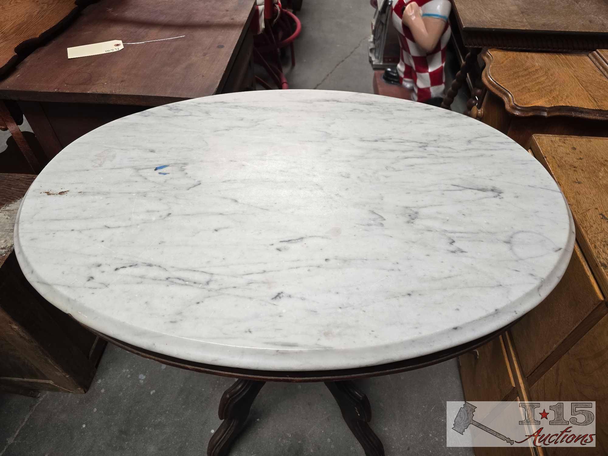 Wooden Table with Marble Top and Wheels