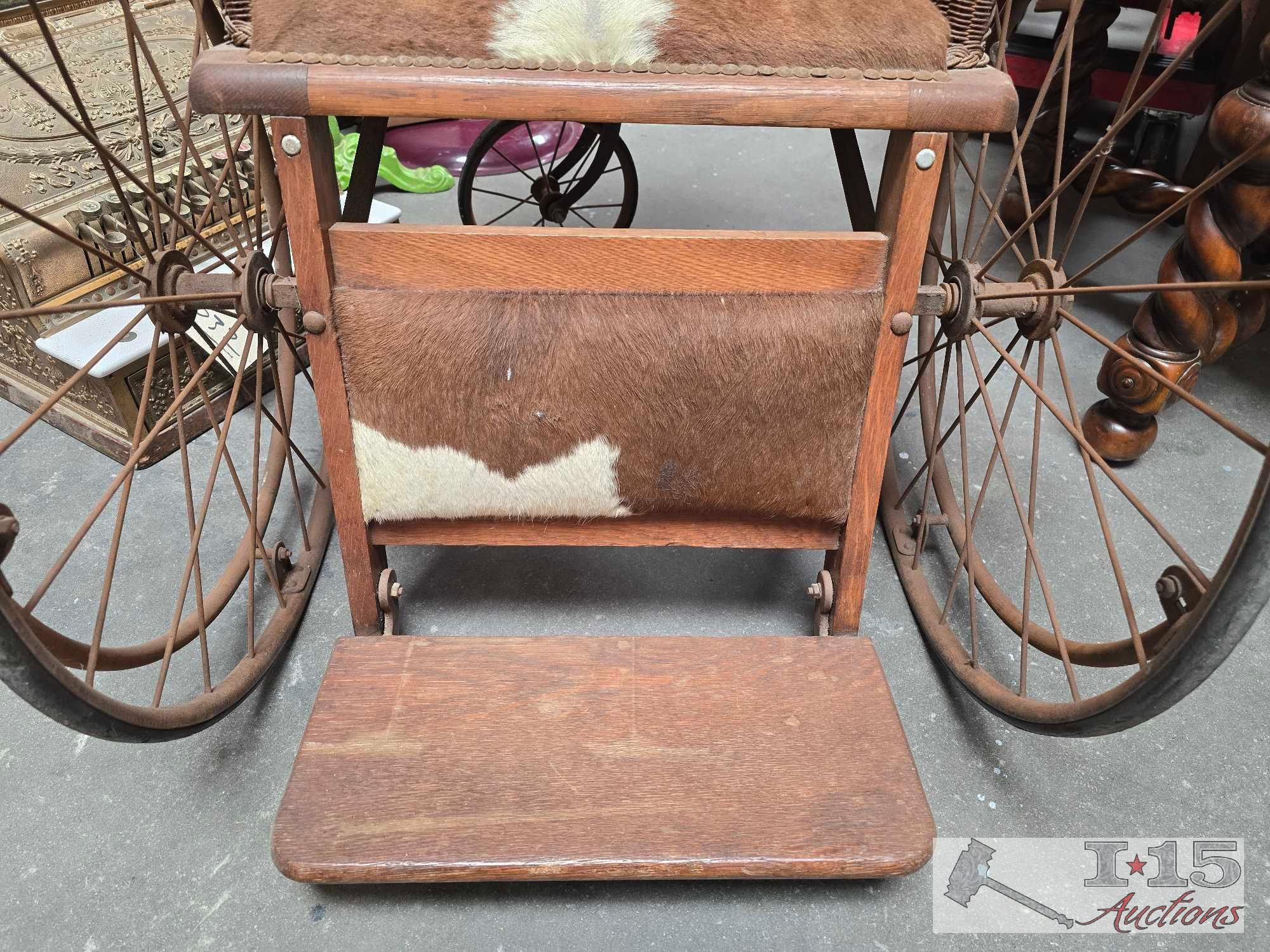 Antique Cowhide Wheel Chair