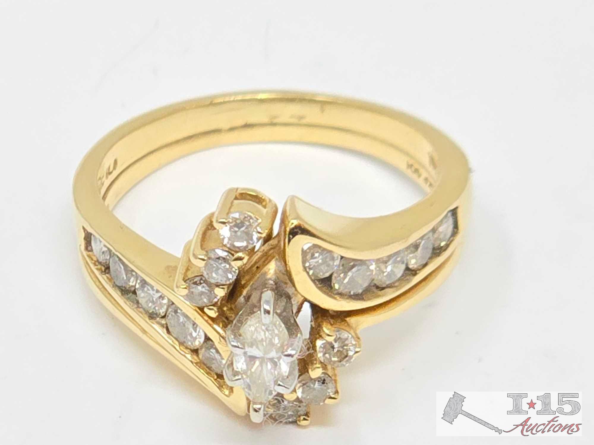 14K Gold Marquise-Cut Diamond Bridal Set, 6.49g