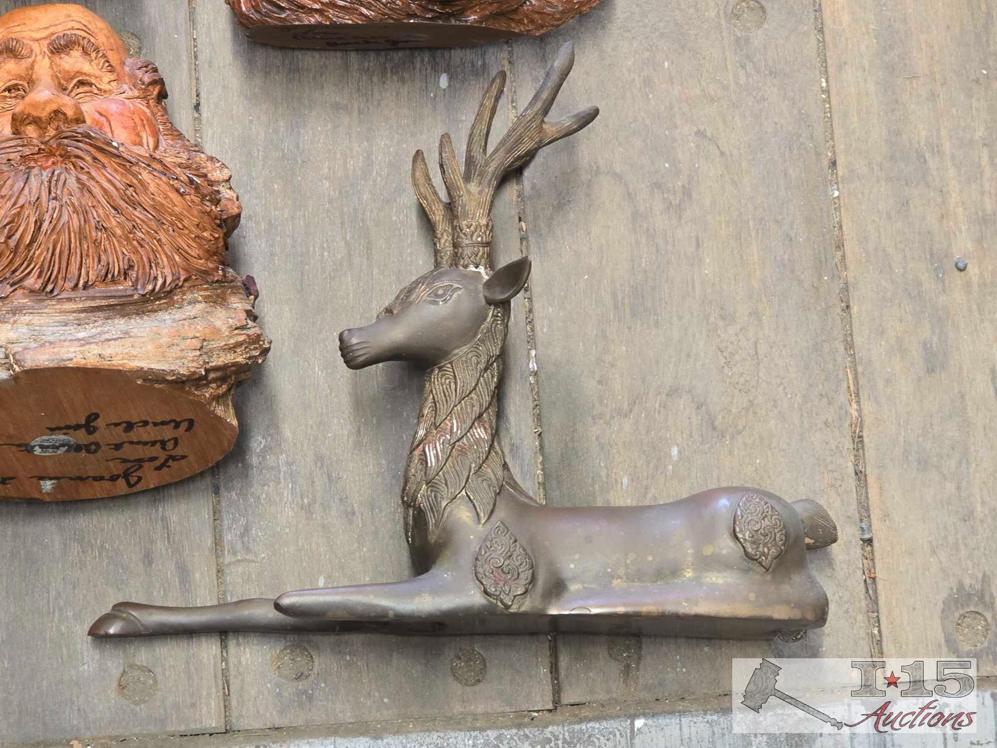 Carved Wooden "Spirits" & Brass Deer