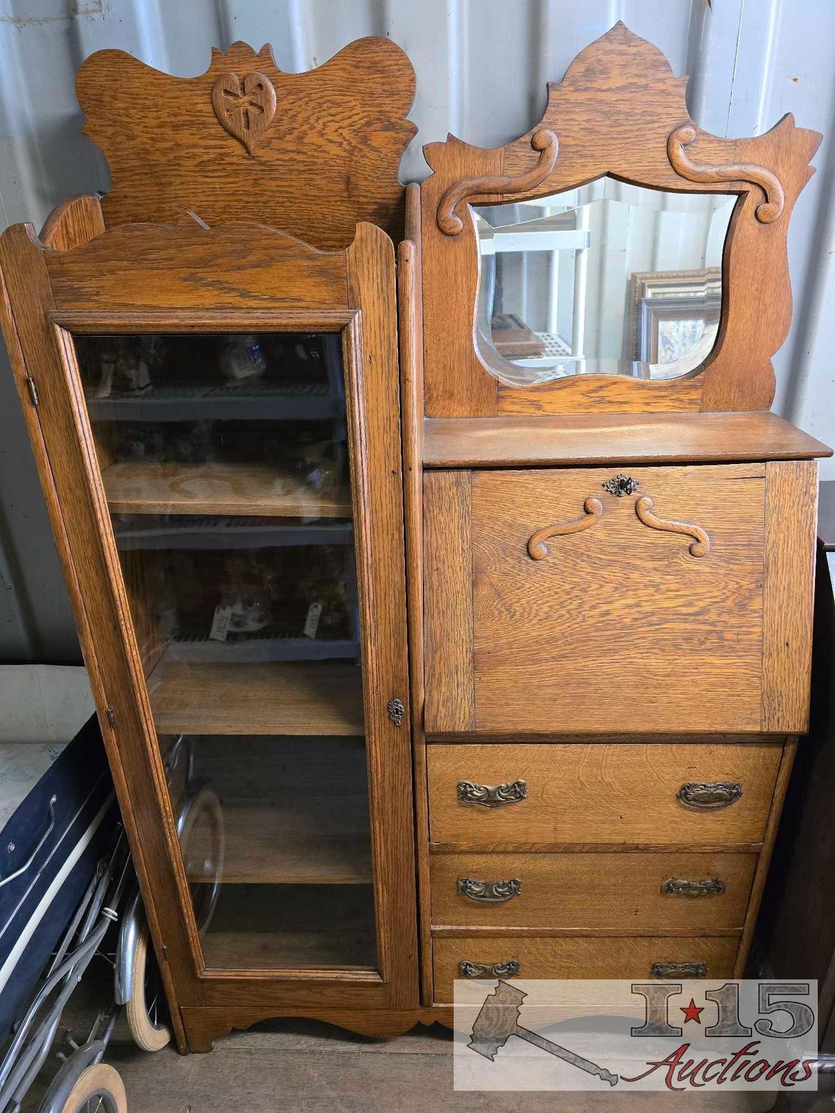 Antique Side by Side Secretary & Curio Cabinet