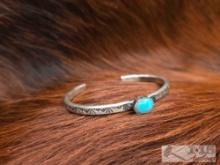 Native American Sterling Silver Cuff with Single Turquoise Stone, 18g