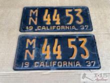 Pair of 1937 California License Plate