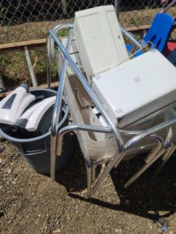 Group of Color Assorted Children Chairs, (1) Plastic Trash Bin, Group of Misc. Items