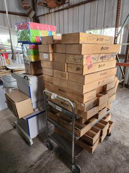 Group of Wooden Storage Blocks, (1) SS Comm. 3-Tier Rolling Cart, (2) Portable Student Desks, Plus