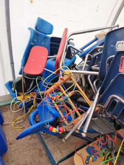 Group of Assorted Student Chairs, Group of Assorted Children Toys