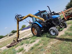 New Holland Model TS100 Tractor w/Shredder and Boom Attachment, Srl. #05418