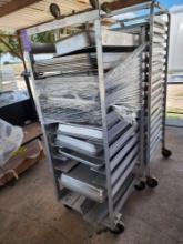 (2) Stainless Steel Commercial Tray Holding Carts, Group of Aluminum Baking Trays