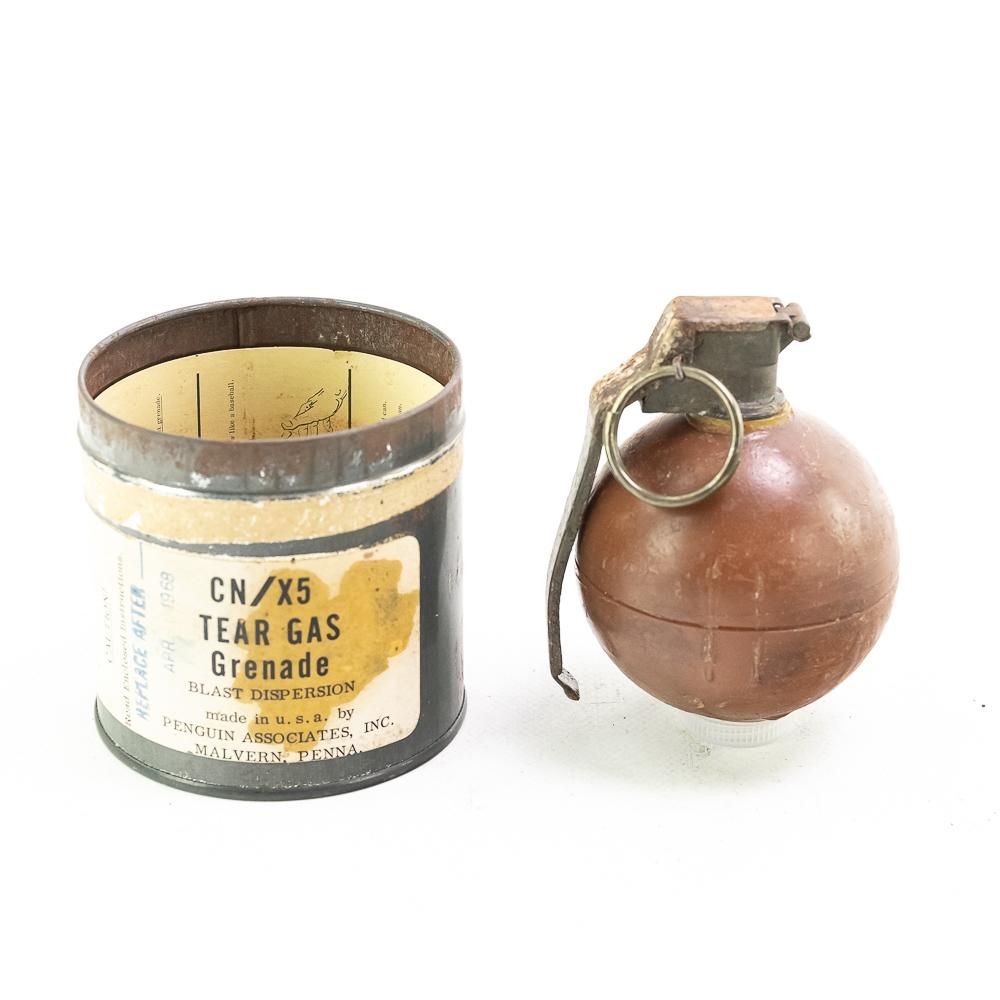 1960s Penguin CN/X5 Tear Gas Hand Grenade W/Can