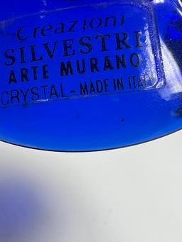 Creazioni Silvestri Arte Murano Cobalt Crystal Bird Figurine Made in Italy