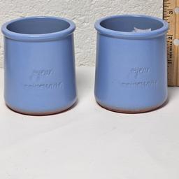 Lot of 2 La Fermiere Blue Glazed Terra Cotta Yogurt Pots