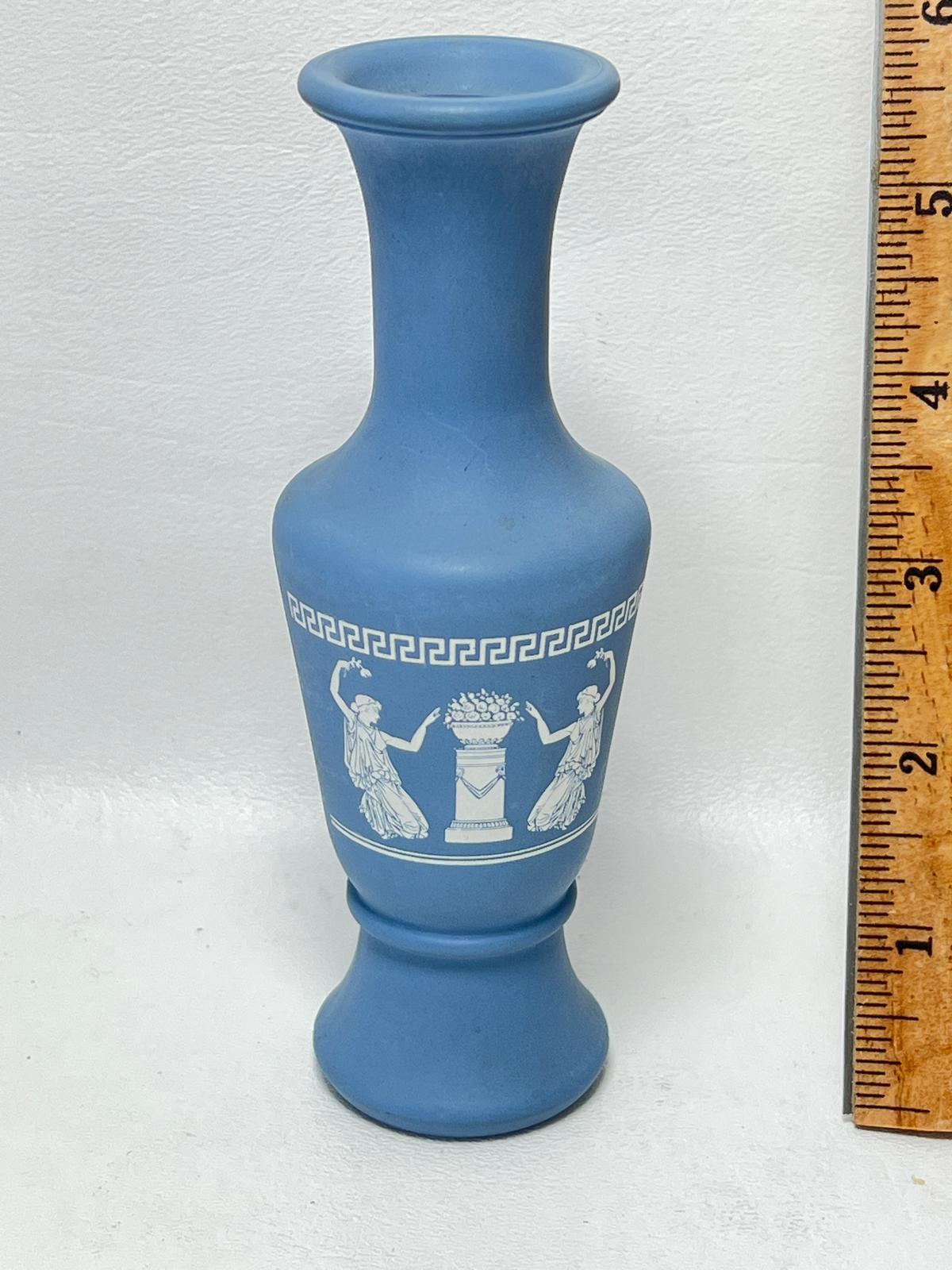 Vintage Greek Inspired Blue & White Glass Vase
