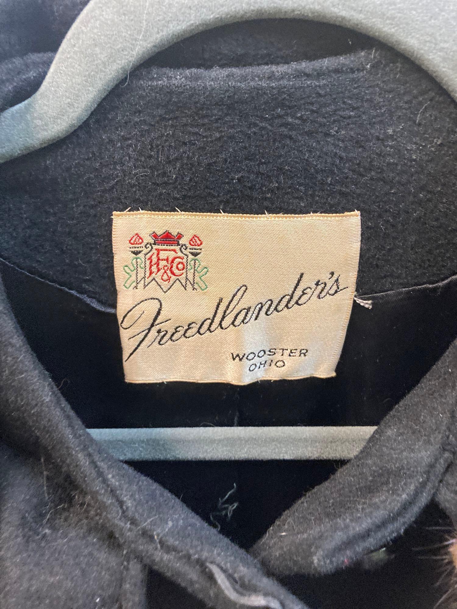 Vintage lucite handle purse long black gloves fur collar and vintage coat with fur collar