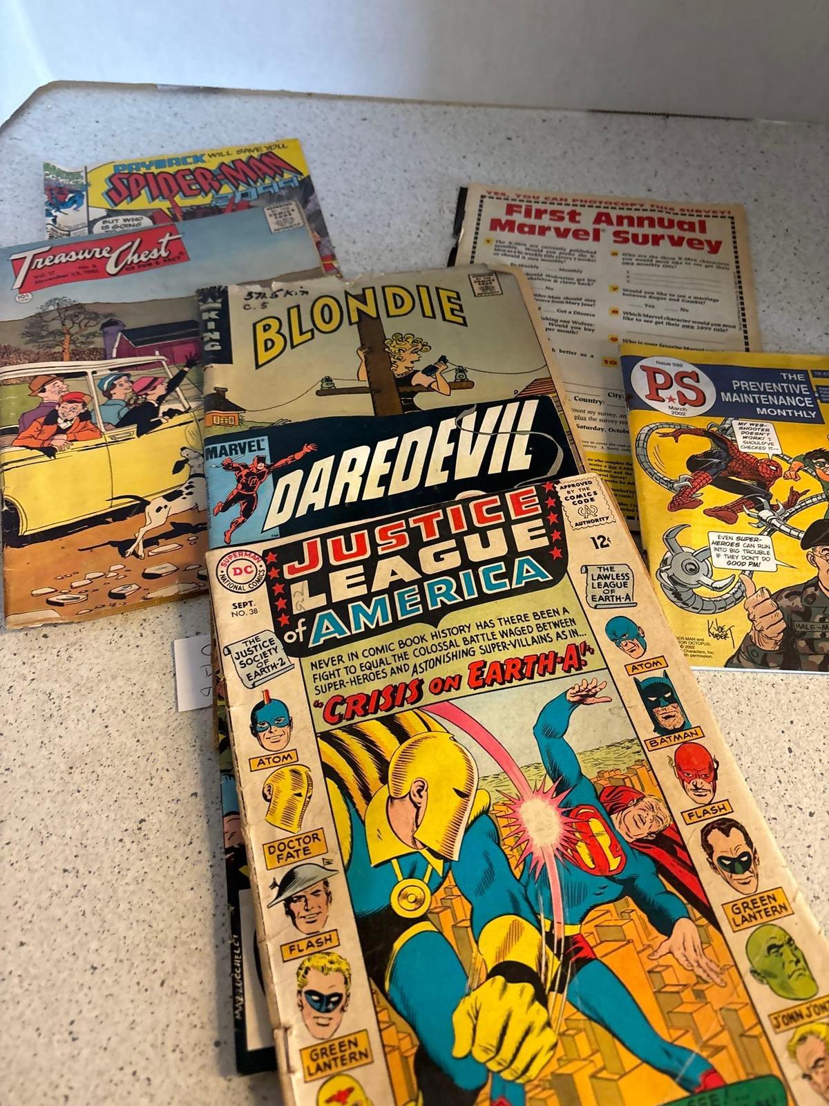 Comic books daredevil Justice league etc.