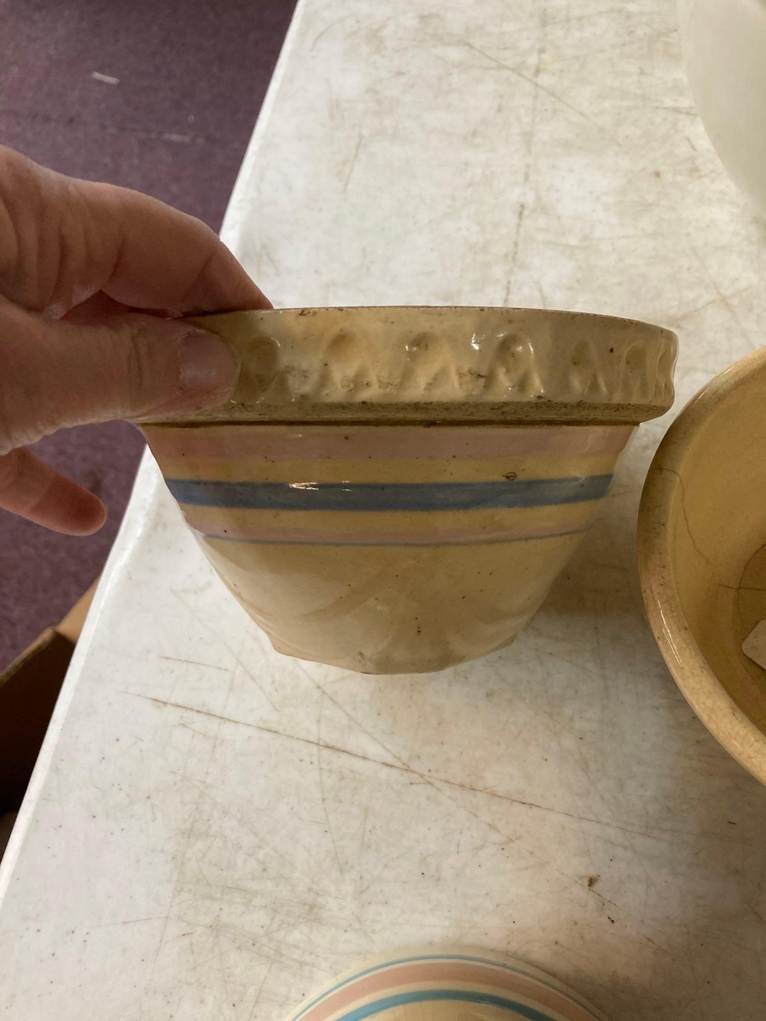 Antique crock pottery bowls , including McCoy