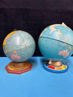 2 vintage metal globes