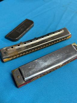 (2) vintage harmonicas hohner & Waverly guitar slide