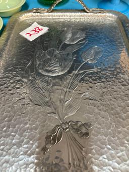 vintage aluminum trays crackle glass clear swans