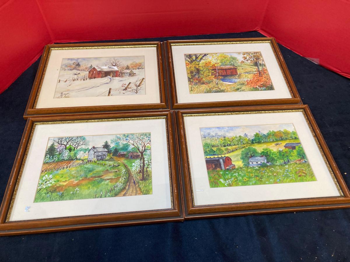 Set of 4 Artist signed water colors