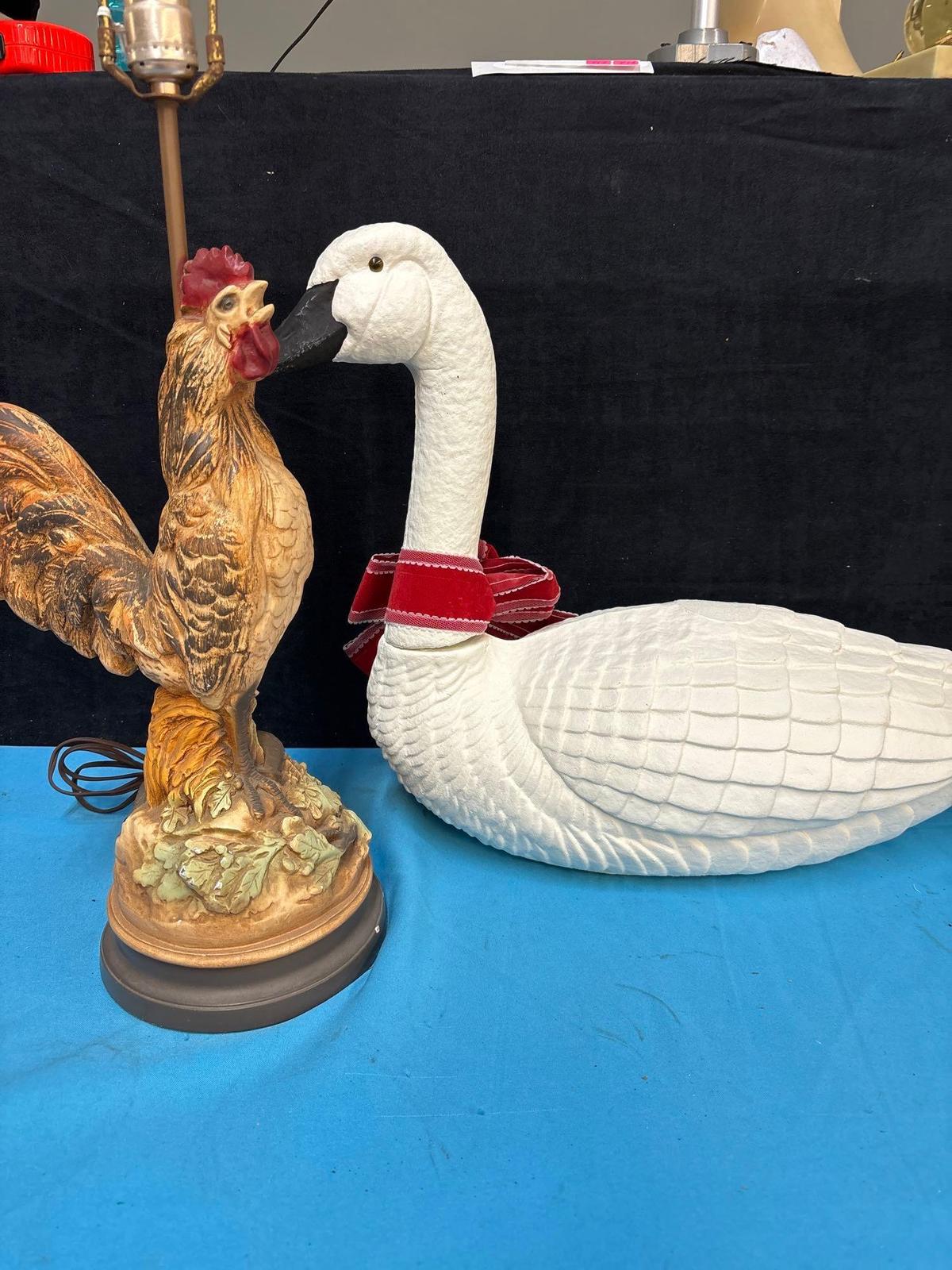 large plastic swan rooster lamp
