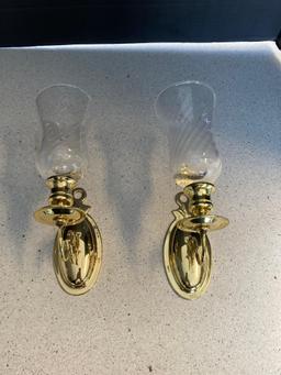Pair of Baldwin brass sconces with shades