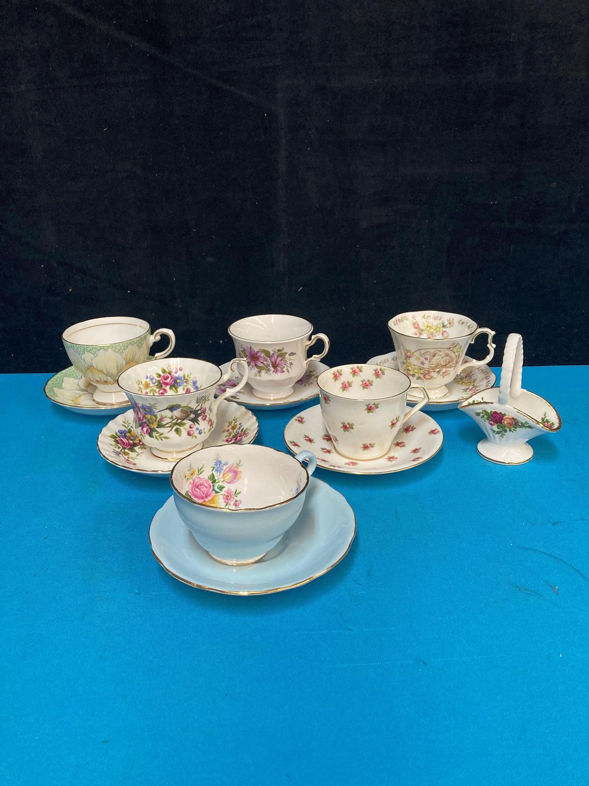 Six bone China tea cups and saucers