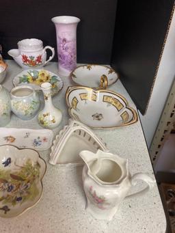 Lot of porcelain and China vases trinket dishes and more