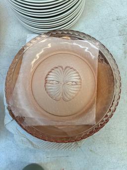 pink US and depression glass Harkerware Pieces