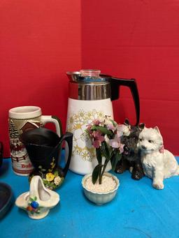 Miscellaneous pottery lot and a corning ware coffee pot