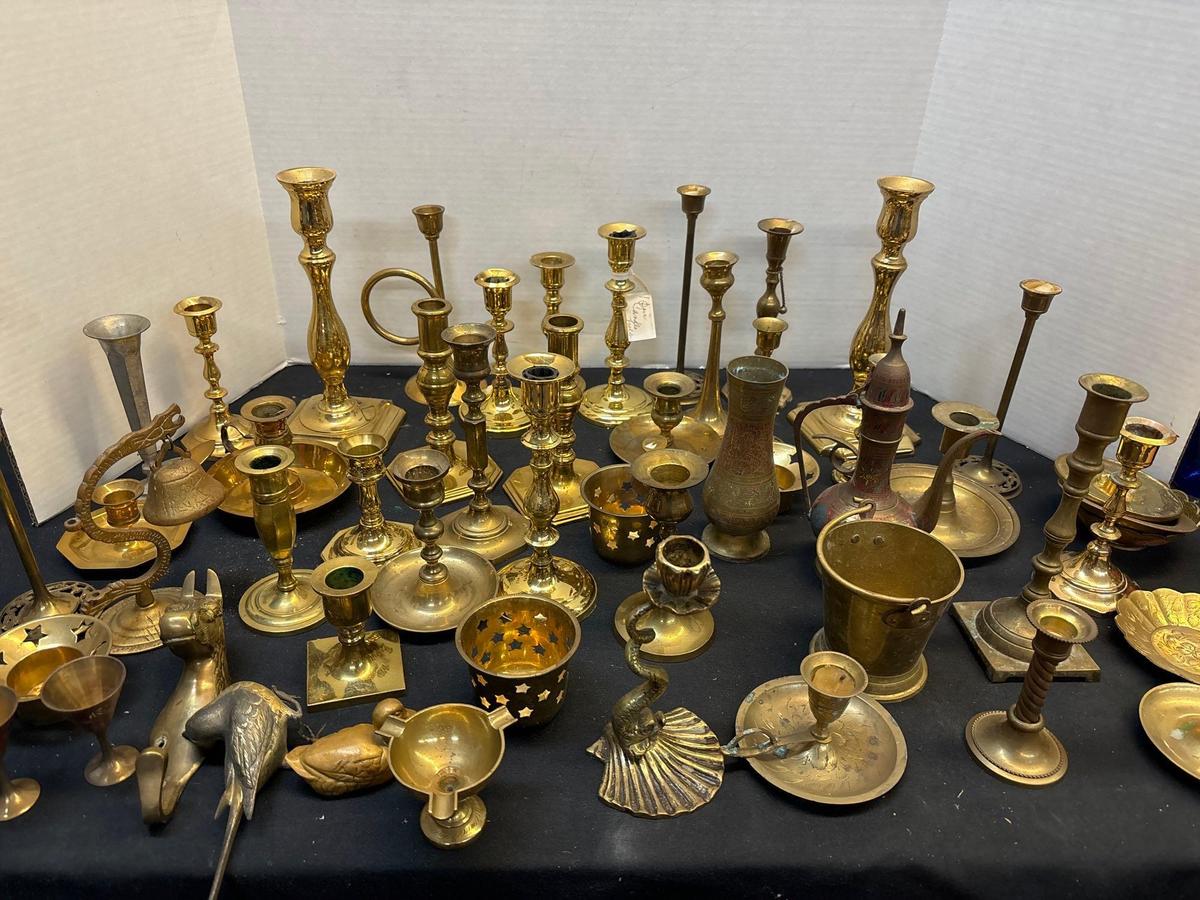 large quantity of brass items mostly candlesticks
