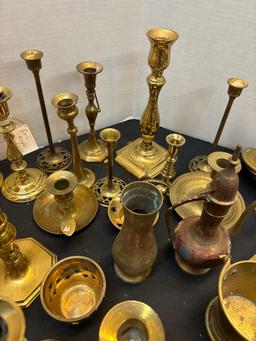 large quantity of brass items mostly candlesticks