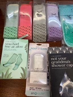 New toiletry items make up towels, shower caps, socks, more