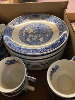 Blue willow dish set and other dishes