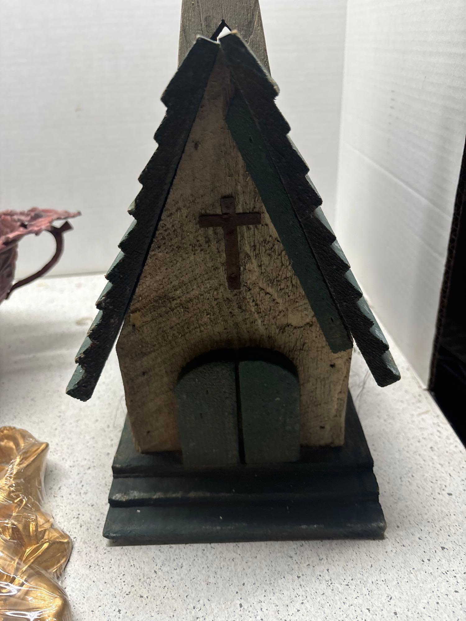 Christmas decorations Primitive wood church wicker items
