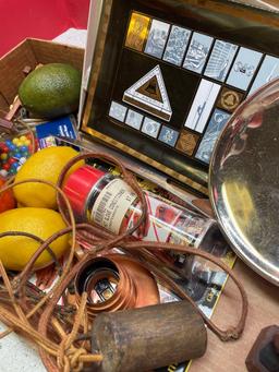 miscellaneous, fake fruit, wooden man, Telephone Pioneers of America