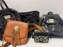 miscellaneous lot of leather purses, handbags, and coin wallets