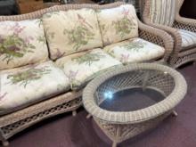 3 pc wicker sofa coffee table and chair