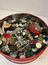 large tin of antique buttons