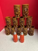 mid-century 11 Tiki mugs vintage orange salt and pepper