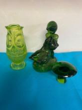 Viking owl fairy lamp and LE Smith glass figurine and mushroom