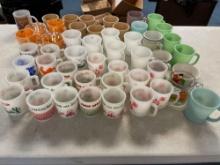 Large lot of vintage mugs, including fire king, Tom and Jerry, eggnog, ABC